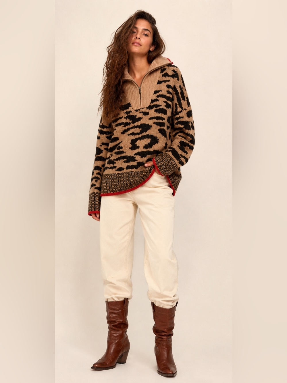 John + Jenn oversized  Stirling Animal Kingdom Leopard Quarter Zip Sweater